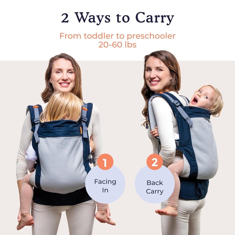 BECO Toddler Carrier - Breathable 3D Mesh Front-Carry & Backpack Style Carrier with Tall Supportive Back and Ergonomic Extra-Wide Seat for Children from 18months (20-60 lbs) - Navy - Image 2