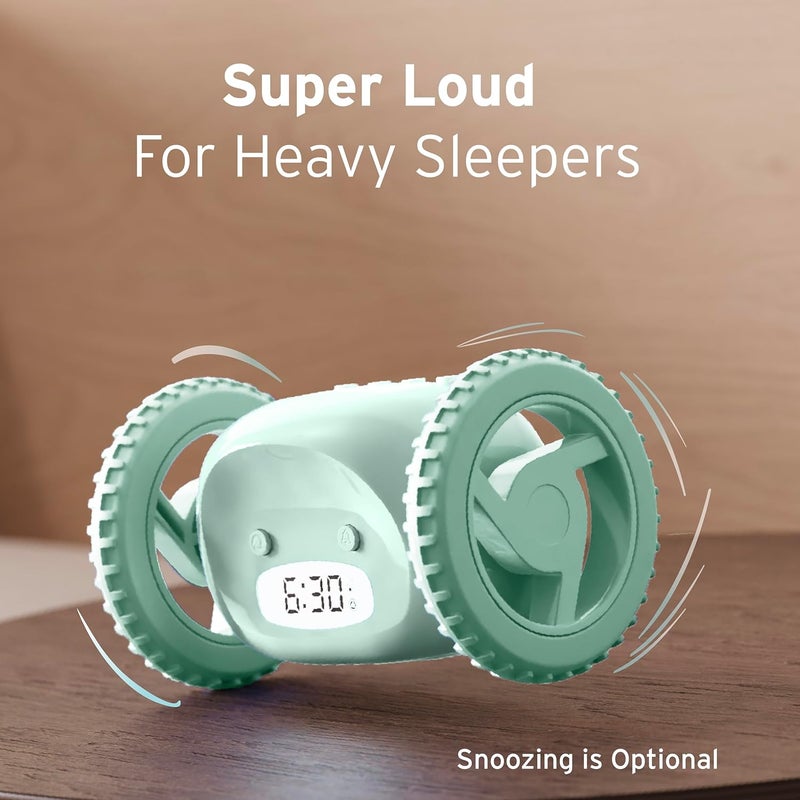 CLOCKY Extra Loud Alarm Clock for Heavy Sleepers on Wheels Rolls Runs Away Vibrating, Easy to Set Super Smart Snooze Digital Bed Shaker Alarm Clock Funny Gift for Adults Kids Teens Bedrooms (Mint) - Image 3