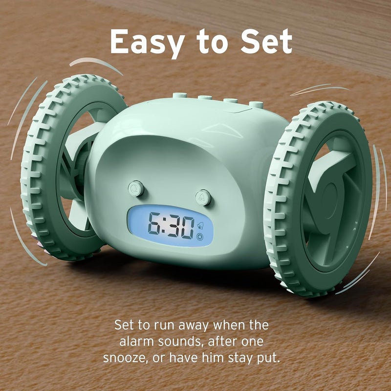 CLOCKY Extra Loud Alarm Clock for Heavy Sleepers on Wheels Rolls Runs Away Vibrating, Easy to Set Super Smart Snooze Digital Bed Shaker Alarm Clock Funny Gift for Adults Kids Teens Bedrooms (Mint) - Image 4