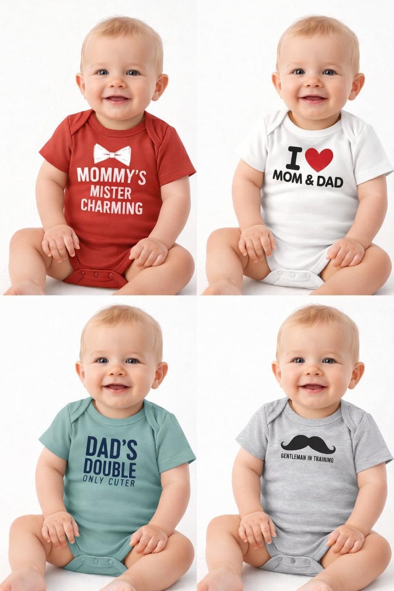 TuddyBuddy 100% Cotton Baby's Multi Color Romper/Bodysuit - (Pack of 4 Half Sleeves, Baby Chest Printed Rompers - 12 Months-18 Months) - Image 4