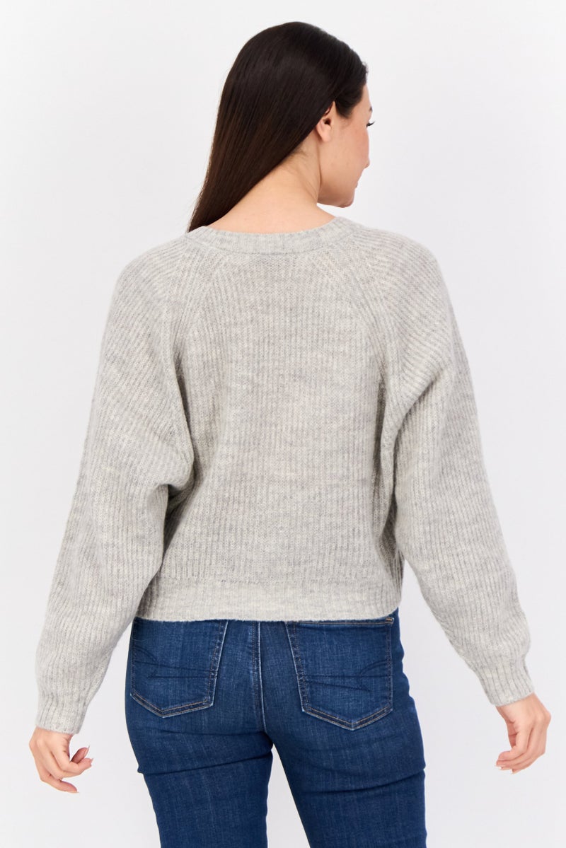 ESPRIT Women V Neck Knitted Cropped Cardigan, Grey  - Image 3