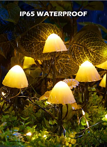 Brightown Solar Mushroom Garden Lights for Outside, 20 LED 32.8FT Solar Pathway Lights Outdoor Waterproof for Fence with 8 Lighting Modes for Patio Yard Decorative - Image 3