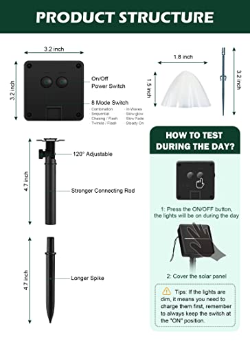 Brightown Solar Mushroom Garden Lights for Outside, 20 LED 32.8FT Solar Pathway Lights Outdoor Waterproof for Fence with 8 Lighting Modes for Patio Yard Decorative - Image 5