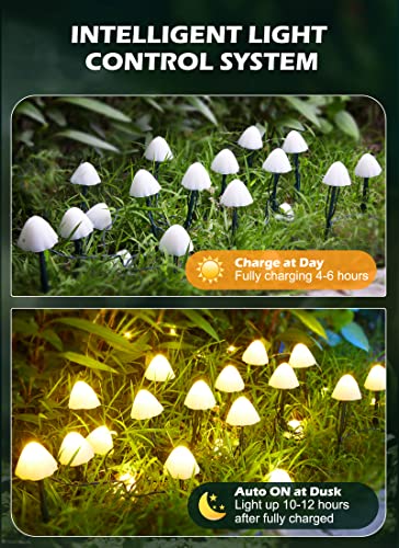 Brightown Solar Mushroom Garden Lights for Outside, 20 LED 32.8FT Solar Pathway Lights Outdoor Waterproof for Fence with 8 Lighting Modes for Patio Yard Decorative - Image 4