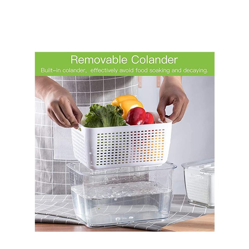 SOLARAE Fridge Organizers and Storage, Medium 3-in-1 Draining Crisper with Strainer for Fruits Vegetables Airtight with Vent & Drain Fridge Organizer White - Image 3