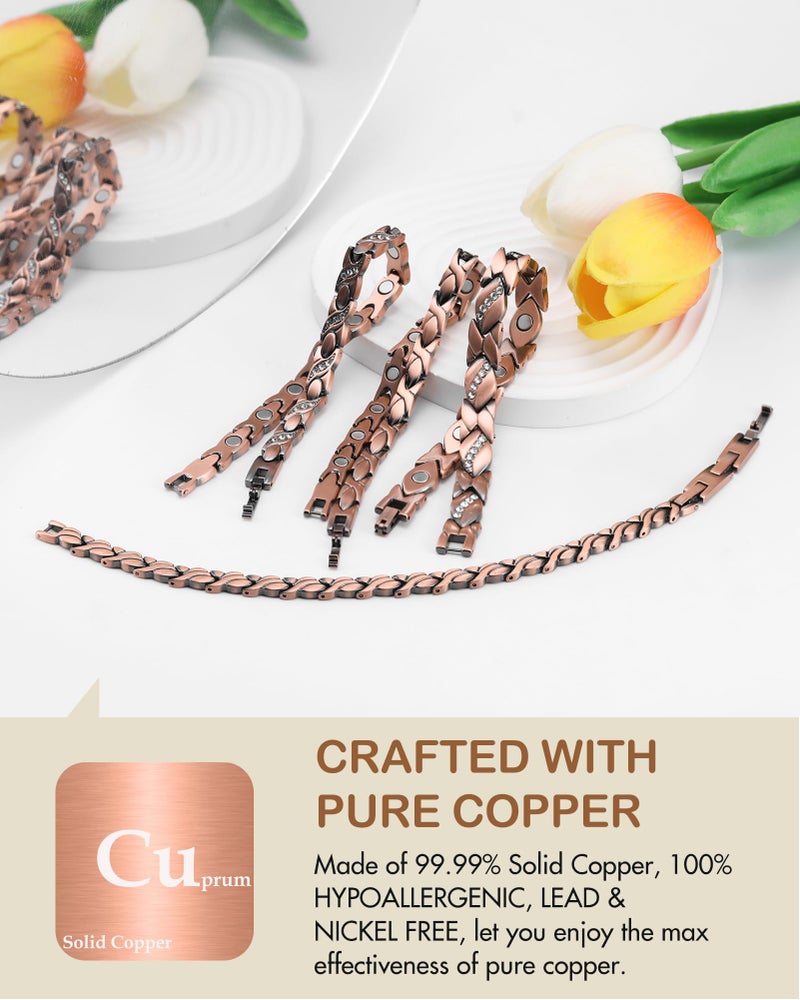 Feraco Pure Copper Bracelets for Women, Ultra Strength Magnetic Bracelet with 3500 Gauss Magnets & Sparkling Cubic Zirconia, Adjustable, Infinite Symbol - Image 2