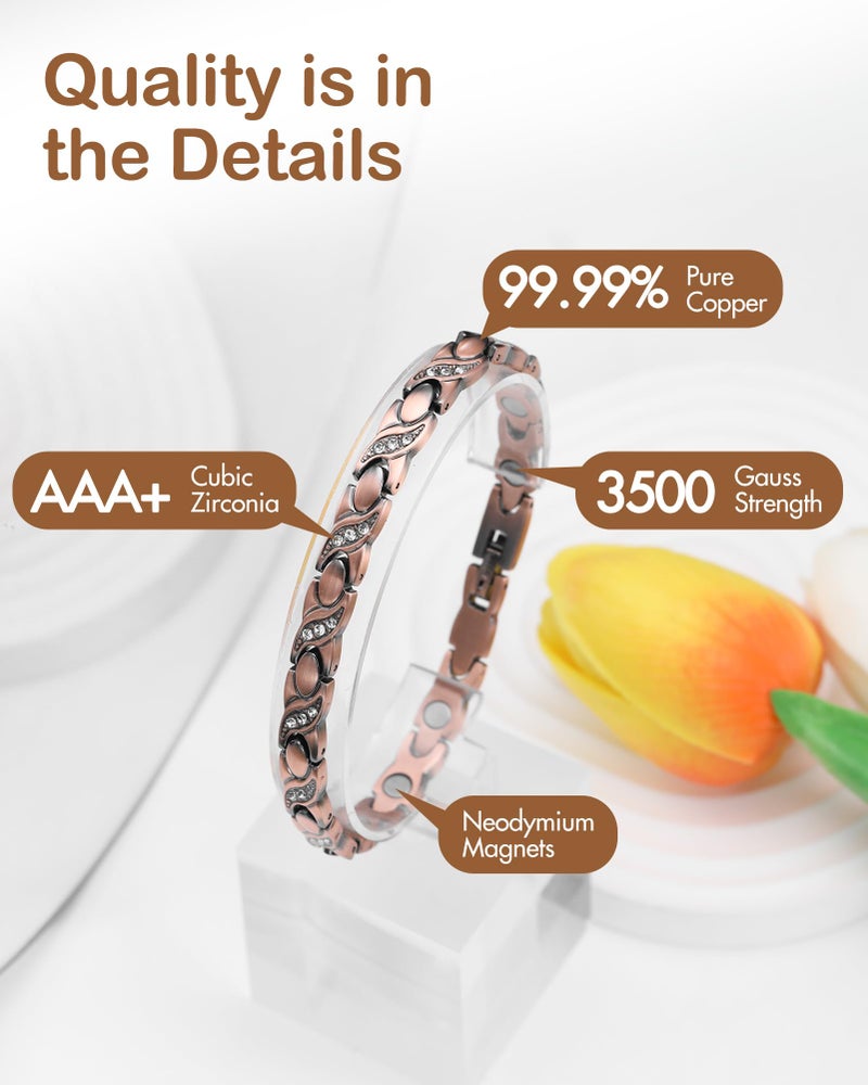 Feraco Pure Copper Bracelets for Women, Ultra Strength Magnetic Bracelet with 3500 Gauss Magnets & Sparkling Cubic Zirconia, Adjustable, Infinite Symbol - Image 3