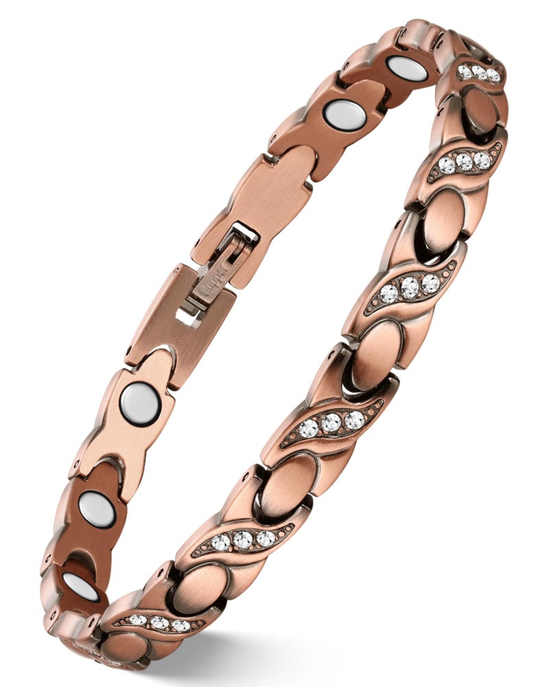Feraco Pure Copper Bracelets for Women, Ultra Strength Magnetic Bracelet with 3500 Gauss Magnets & Sparkling Cubic Zirconia, Adjustable, Infinite Symbol - Image 1