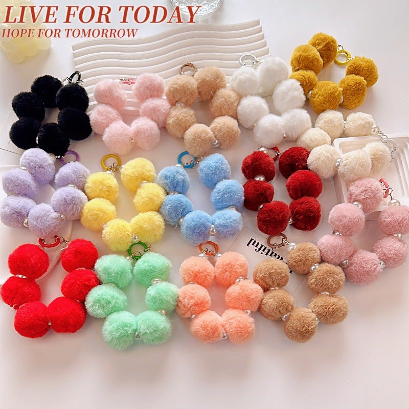 New Plush Colorfuled Fur Ball Hanging Chain Mobile Phone Case Decoration Creative Painted Spring Ring Accessories Women''s Bag Decoration - Image 3