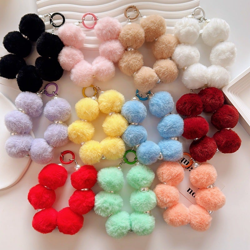 New Plush Colorfuled Fur Ball Hanging Chain Mobile Phone Case Decoration Creative Painted Spring Ring Accessories Women''s Bag Decoration - Image 4