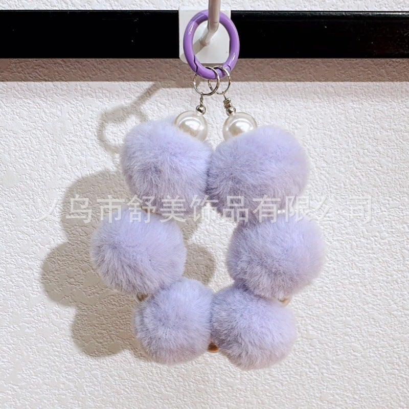 New Plush Colorfuled Fur Ball Hanging Chain Mobile Phone Case Decoration Creative Painted Spring Ring Accessories Women''s Bag Decoration - Image 5