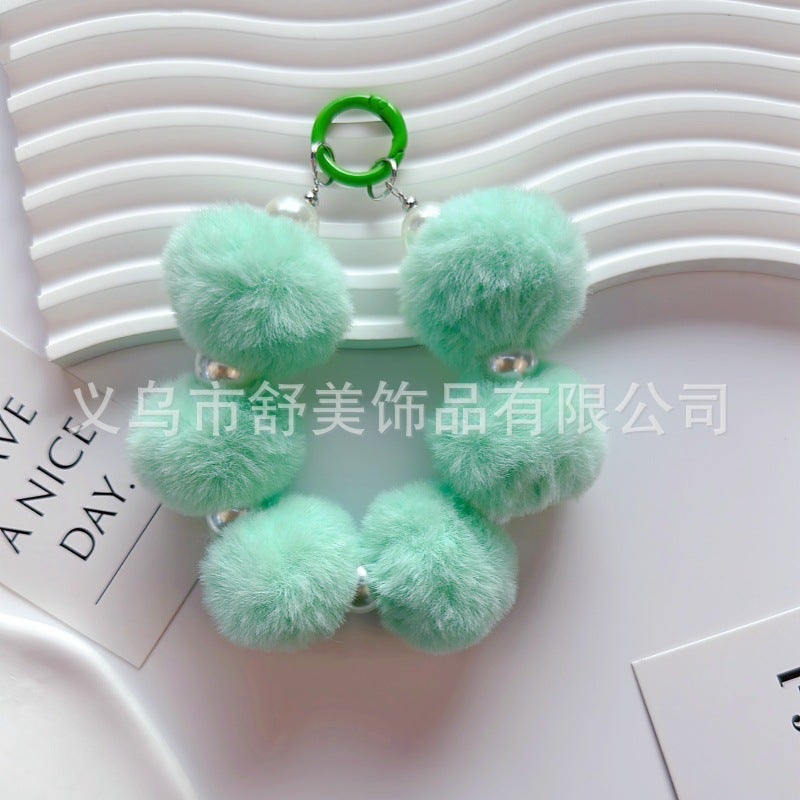 New Plush Colorfuled Fur Ball Hanging Chain Mobile Phone Case Decoration Creative Painted Spring Ring Accessories Women''s Bag Decoration - Image 1