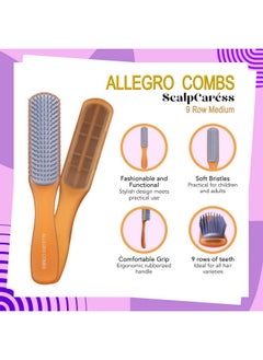 Allegro Combs Scalpcaress Hair Brushes For Women Mens Brush Children Detangler Brush For Curly Hair Curly Hair Brush Slick Back Hair Brush (Browm Medium)  - Image 4