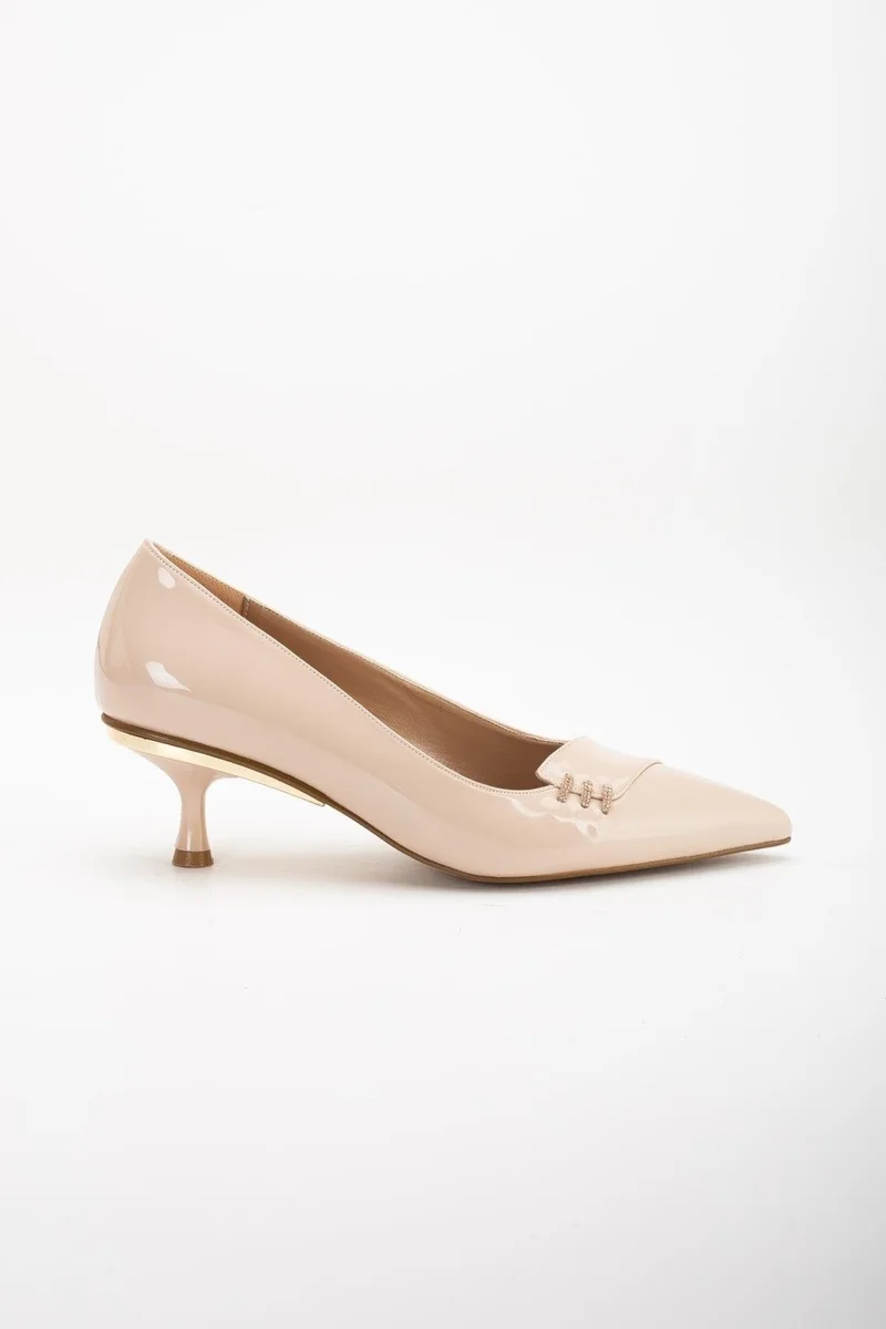Dilimler Ayakkabı Slices Shoes Large Size Patent Leather Stone Side Faced Skin Women's Short Heeled Shoes