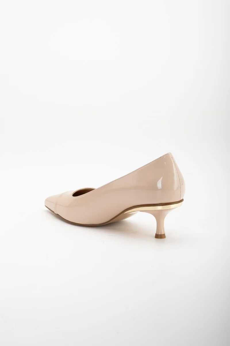 Dilimler Ayakkabı Slices Shoes Large Size Patent Leather Stone Side Faced Skin Women's Short Heeled Shoes