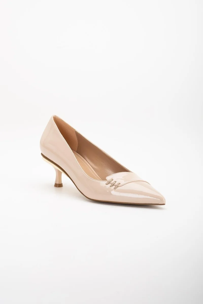 Dilimler Ayakkabı Slices Shoes Large Size Patent Leather Stone Side Faced Skin Women's Short Heeled Shoes