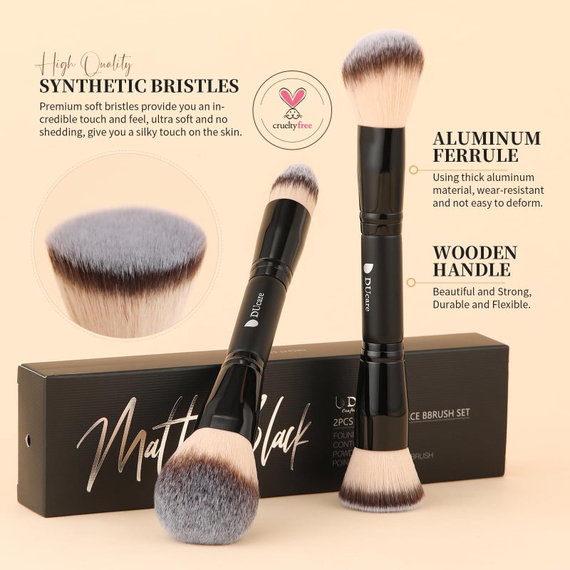 DUcare Makeup Brushes Duo End Foundation Contour Powder and Buffer Brush Bronzer Double Makeup Brush Set 2Pcs black - Image 5