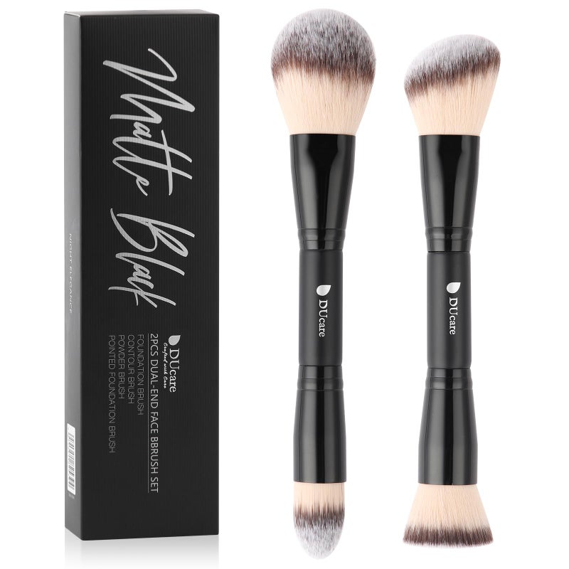 DUcare Makeup Brushes Duo End Foundation Contour Powder and Buffer Brush Bronzer Double Makeup Brush Set 2Pcs black - Image 1