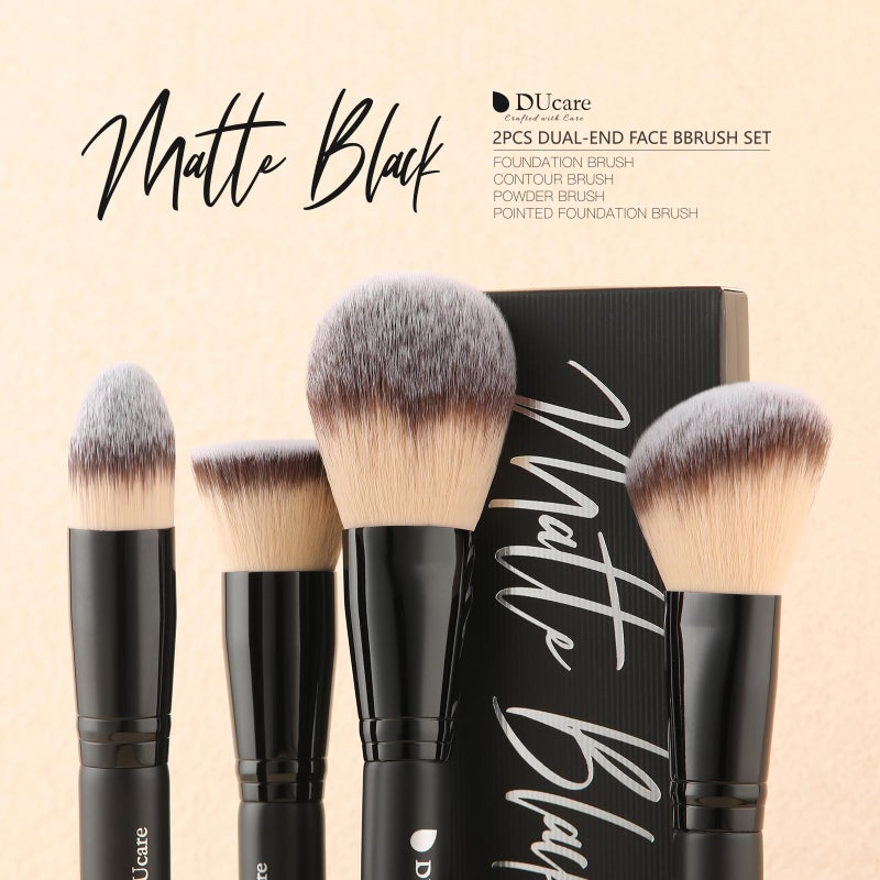 DUcare Makeup Brushes Duo End Foundation Contour Powder and Buffer Brush Bronzer Double Makeup Brush Set 2Pcs black - Image 3