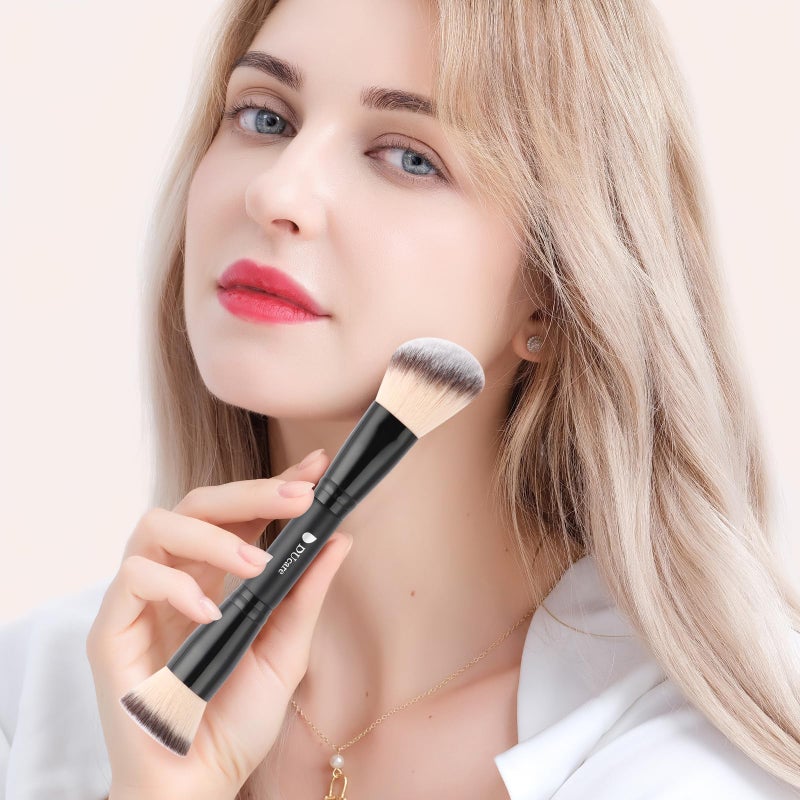 DUcare Makeup Brushes Duo End Foundation Contour Powder and Buffer Brush Bronzer Double Makeup Brush Set 2Pcs black - Image 4