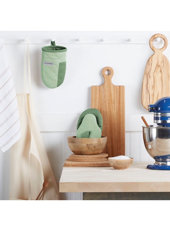 KitchenAid Beacon Two-Tone Non-Slip Mini Oven Mitt Set, Pistachio/Graphite Green, 5.5"x8", 2 Piece - Image 1