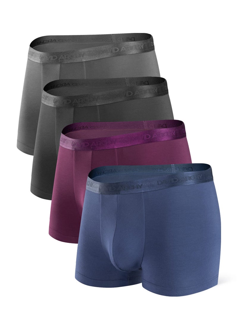 DAVID ARCHY Men's Underwear Ultra Soft Modal Support Pouch Trunks Moisture Wicking Boxer Briefs for Men 4 Packs (S, Assorted Colors) - Image 1