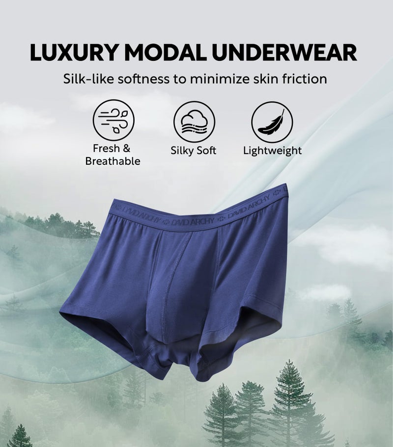 DAVID ARCHY Men's Underwear Ultra Soft Modal Support Pouch Trunks Moisture Wicking Boxer Briefs for Men 4 Packs (S, Assorted Colors) - Image 3