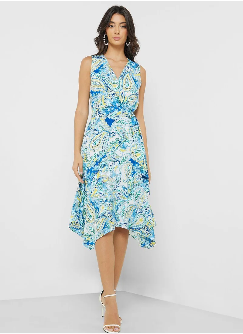 لورين رالف لورين Ruffle V-Neck Dress