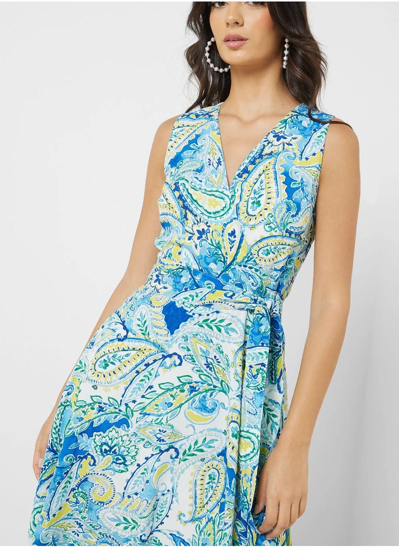 لورين رالف لورين Ruffle V-Neck Dress