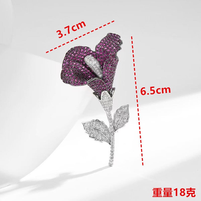 Sparkling Zircon Rose Brooch for Women, Zinc Alloy Floral Pin Coat Scarf Accessory - Image 4