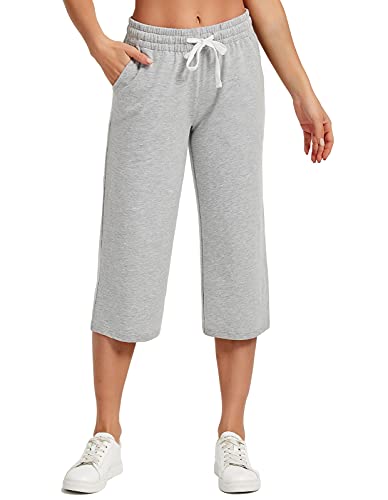 SPECIALMAGIC Women Capri Pants Cotton Yoga Wide Leg Pajama Pants Capris Sweatpants Sports Light Grey XX-Large - Image 1