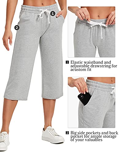 SPECIALMAGIC Women Capri Pants Cotton Yoga Wide Leg Pajama Pants Capris Sweatpants Sports Light Grey XX-Large - Image 5
