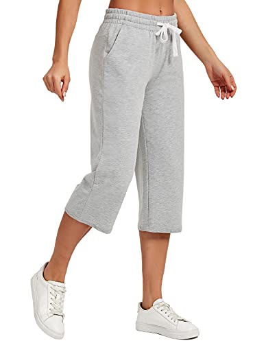 SPECIALMAGIC Women Capri Pants Cotton Yoga Wide Leg Pajama Pants Capris Sweatpants Sports Light Grey XX-Large - Image 2
