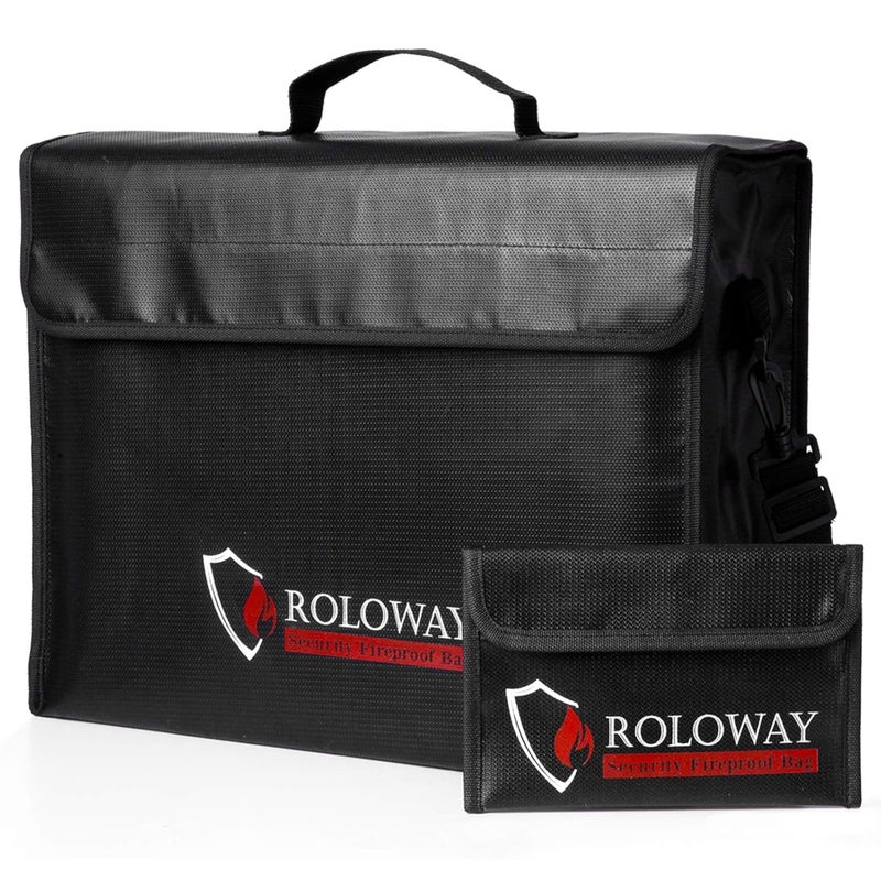 ROLOWAY Large (17 x 12 x 5.8 inches) Fireproof Bag, Water Resistant Fireproof Document Bag Safe for Money, Documents and Valuables Storage - Image 1