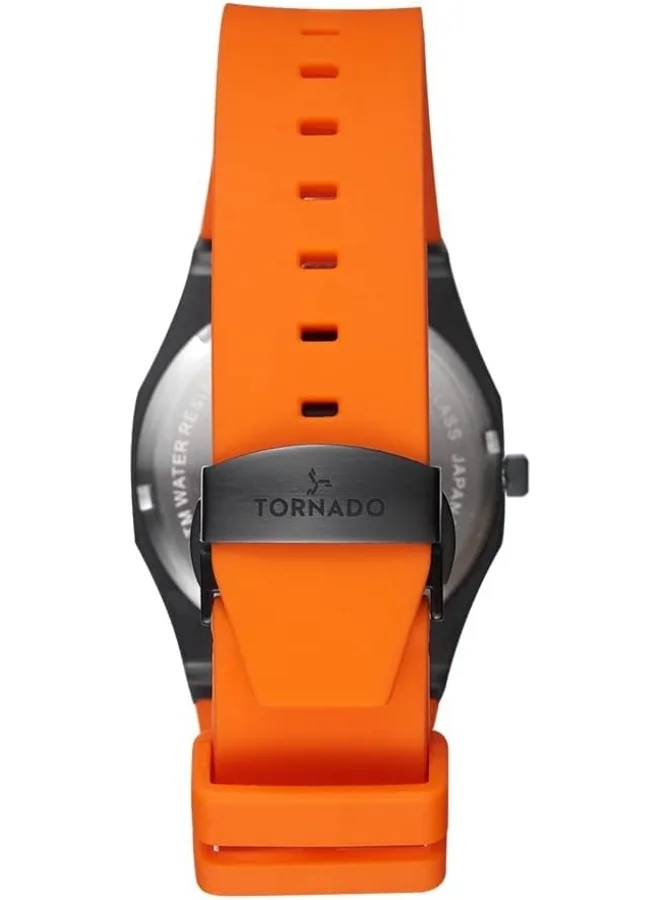 تورنيدو Tornado Men's Japan Quartz Movement Watch, Analog Display and Silicone Strap - T22002-BSOB, Orange