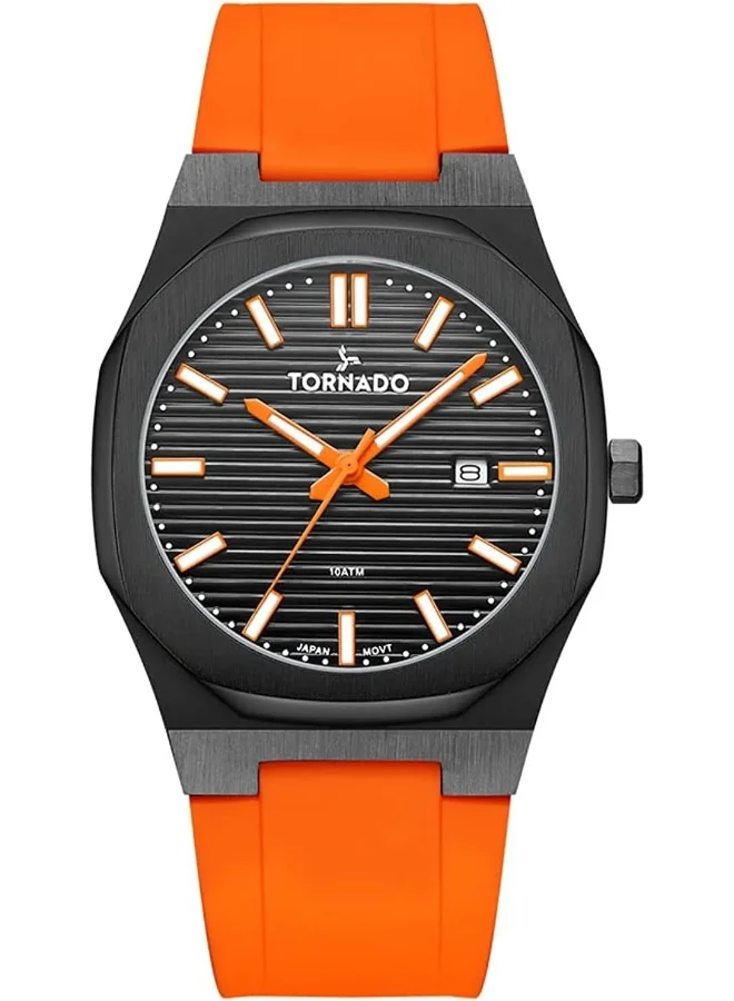 تورنيدو Tornado Men's Japan Quartz Movement Watch, Analog Display and Silicone Strap - T22002-BSOB, Orange