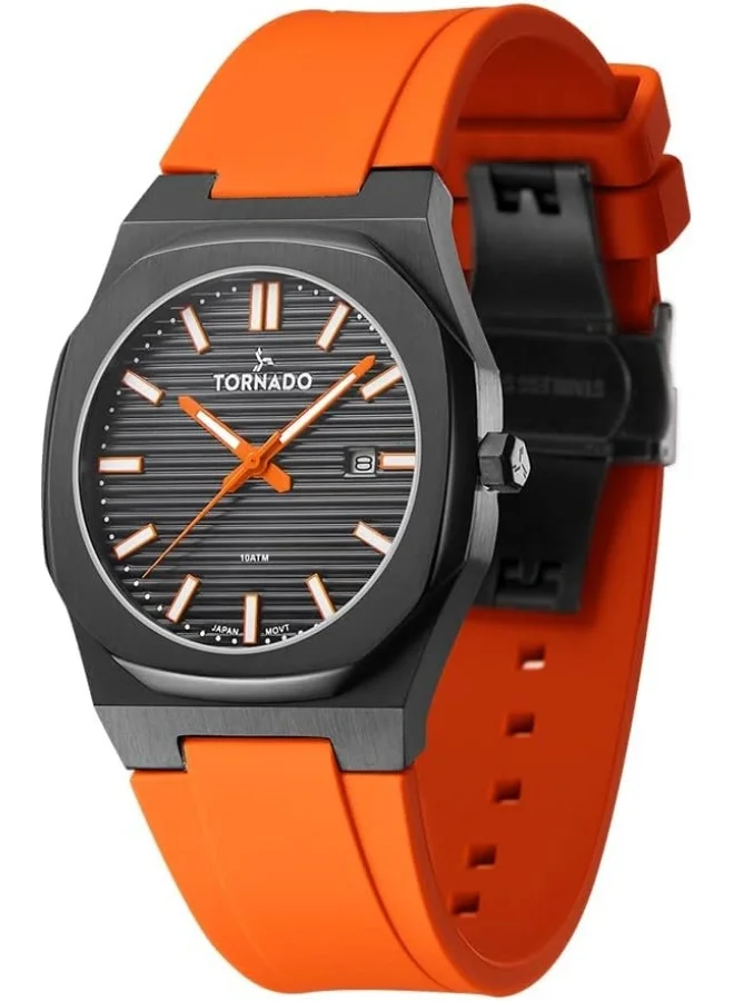 TORNADO Tornado Men's Japan Quartz Movement Watch, Analog Display and Silicone Strap - T22002-BSOB, Orange