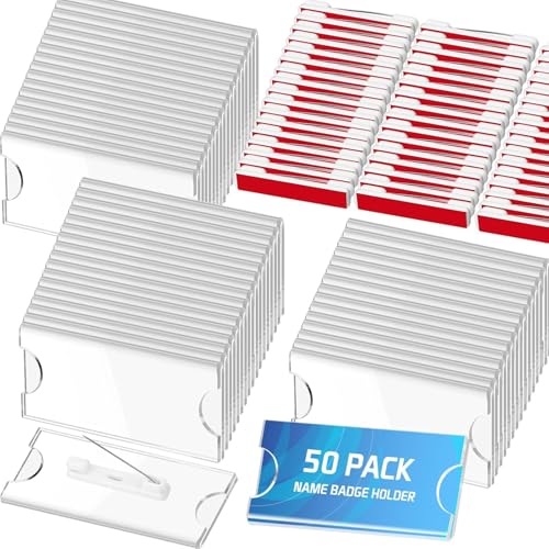 Neill® Acrylic Name Badge Holders, Size 1.18"x 3.0", Pack of 50Pcs, Clear Label Holders, Printable Paper Inserts Name Badge Holder Custom Name Tag Clear/Transparent - Image 1