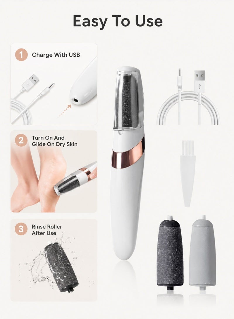 Leoxol 3 In 1 Electric Foot File | USB Rechargeable Callus Remover | Portable Pedicure Tool With Roller Heads | Dead Skin Remover For Feet Heels | White - Image 4