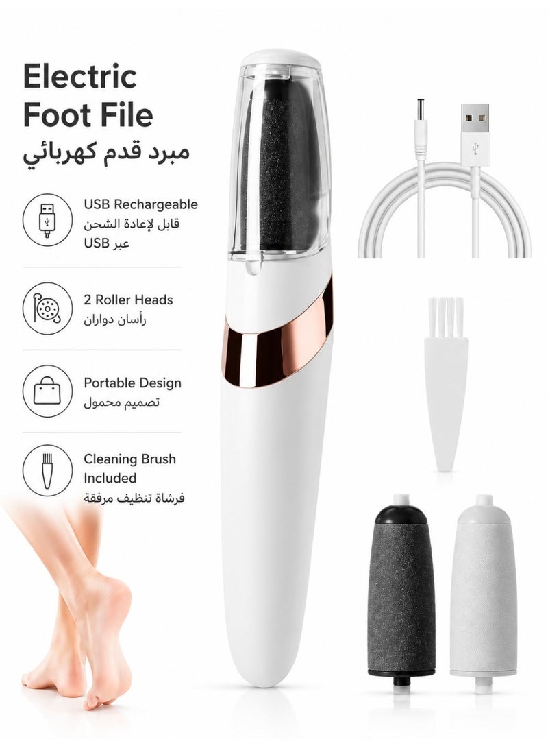 Leoxol 3 In 1 Electric Foot File | USB Rechargeable Callus Remover | Portable Pedicure Tool With Roller Heads | Dead Skin Remover For Feet Heels | White - Image 1