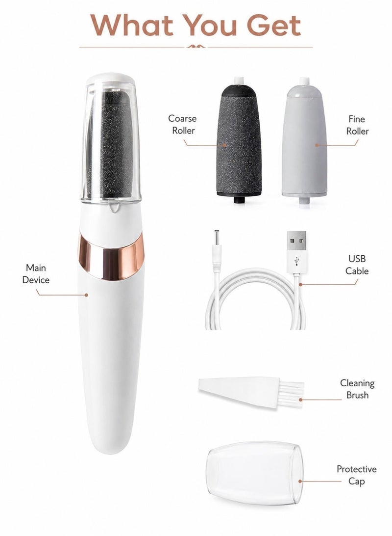Leoxol 3 In 1 Electric Foot File | USB Rechargeable Callus Remover | Portable Pedicure Tool With Roller Heads | Dead Skin Remover For Feet Heels | White - Image 5