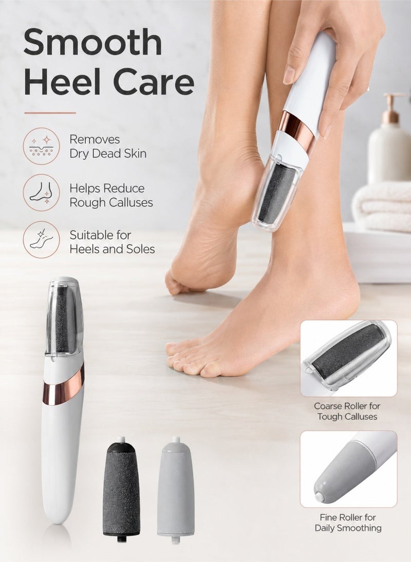 Leoxol 3 In 1 Electric Foot File | USB Rechargeable Callus Remover | Portable Pedicure Tool With Roller Heads | Dead Skin Remover For Feet Heels | White - Image 3