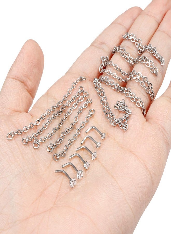 Ftovosyo Nose Ring Chain 18G Nose Chain Piercing Across Nose Piercings Surgical Steel Nose Studs with Chain Nose Piercing Jewelry Double Nose Rings for Women Men - Image 4