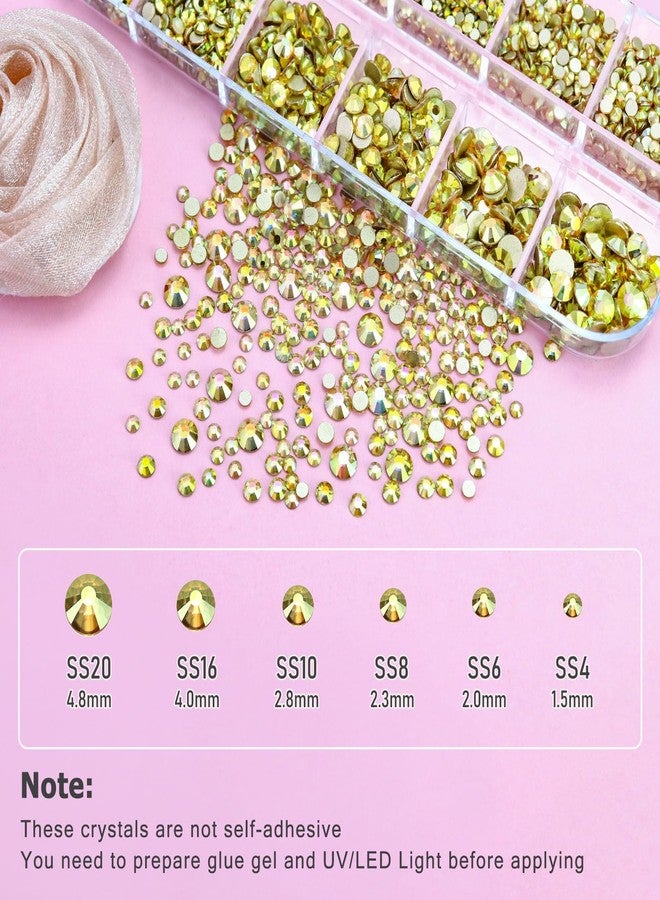 Briskbloom مجموعة بريكسبلوم 4080 قطعة من أحجار الراين لتزيين الأظافر، أحجار كريستال ذهبية مسطحة الظهر، مثالية لتزيين الأظافر والأحذية والملابس، مقاسات من 1.5 إلى 4.8 ملم، 6 مقاسات (SS4-SS20)، مع قلم شمع وملقط، لون معدني لامع - Image 3