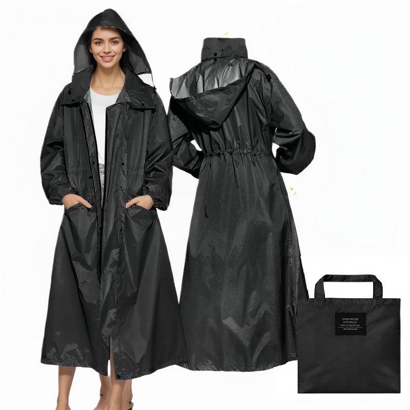 LAMA Womens Long Raincoats Rain Jacket Waterproof Packable Outdoor Hooded Windbreaker Lightweight Adjustable Waist for Outdoors(Black, XL) - Image 1