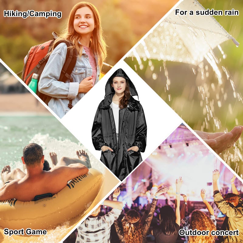 LAMA Womens Long Raincoats Rain Jacket Waterproof Packable Outdoor Hooded Windbreaker Lightweight Adjustable Waist for Outdoors(Black, XL) - Image 2