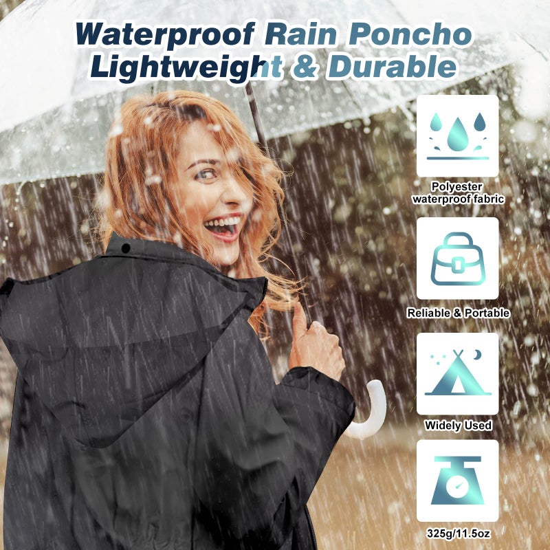LAMA Womens Long Raincoats Rain Jacket Waterproof Packable Outdoor Hooded Windbreaker Lightweight Adjustable Waist for Outdoors(Black, XL) - Image 3