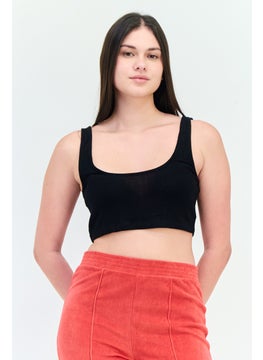 CHELSEA PEERS Women Scoop Neck Sleeveless Solid Crop Top, Black  - Image 1