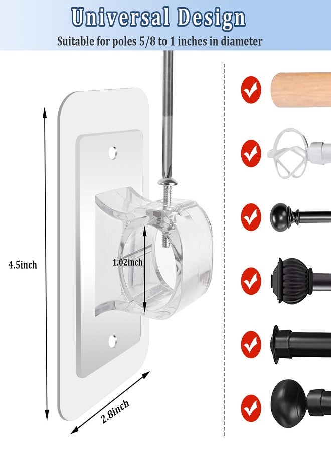 Tidisort 6PCS Self Adhesive Curtain Rod Holder No Drilling,No Drill Curtain Rod Brackets,Renter Friendly Draper Rod Hook,Nail Free Adjustable Non Screw Drapery Pole for Apartment Window Wall Door Ceiling Mount - Image 3