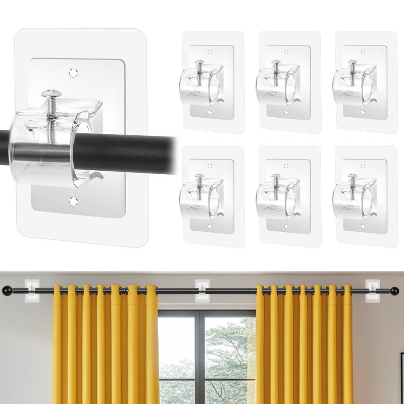 Tidisort 6PCS Self Adhesive Curtain Rod Holder No Drilling,No Drill Curtain Rod Brackets,Renter Friendly Draper Rod Hook,Nail Free Adjustable Non Screw Drapery Pole for Apartment Window Wall Door Ceiling Mount - Image 1